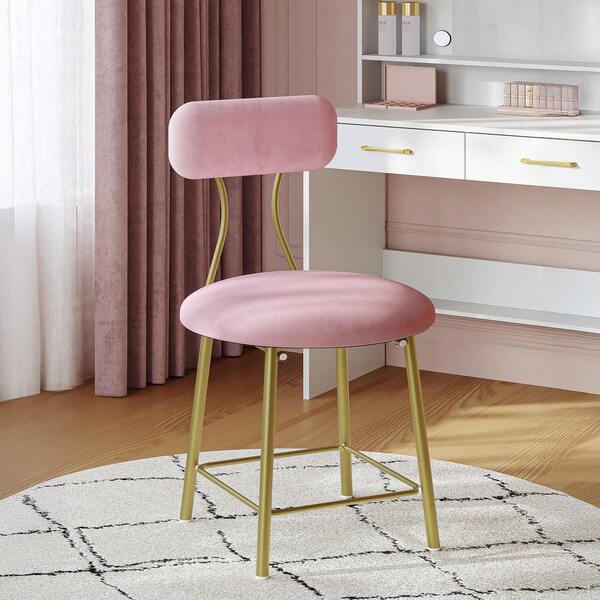 HaluPeit Dressing Table Chair With Gold Legs, Vanity Stool Chair With Soft Padding, Makeup Dressing Table Stool For Bedroom, Living Room, Velvet Pink