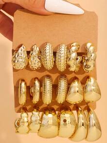 9 Paar minimalistischer goldener CCB Harz Modeschmuck Ohrringe Set, geeignet für den täglichen Gebrauch - Gold - Übersicht 17