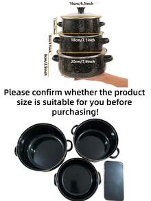 3 Pezzi Set di Pentole Smaltate Multifunzione, Leggero con Coperchi in Vetro, Comprende una Pentola, una Casseruola e una Padella Antiaderente, Facile da Pulire, Adatto per Fornelli a Gas e Elettrici, Essenziale Durevole per la Cucina Domestica e la Ristorazione, Ideale anche per il Campeggio all'Aperto.