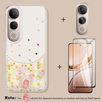 3-In-1 Screen Protector, Privacy Filter, Soft Film, Tempered Glass Film, Lens Film For VIVO V50 Lite, Colorful Rhinestone IMD Phone Case For VIVO V50 Lite