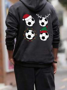 Christmas-Tween Boy Football Print Sweatshirt, Fleece Soft Top, Suitable For Autumn/Winter Daily Wear, Christmas Party, Streetwear Style, Fashionable Kid's Autumn/Winter Top - Dark Grey - View 2