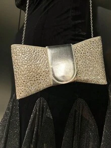 Plus Size High Quality A-Grade Rhinestone Bow Faux Pearl Shiny Crystal Evening Clutch Bag, Chain Shoulder Strap, Fashion Hand Carry Envelope Clutch Purse For Formal Gown And Party, Elegant Faux Pearl Bag, Elegant Pearl Clutch, Prom Bag
