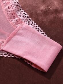 1pc Lace Trim Mesh Sheer Thong Bikini Panties, Sexy & Alluring, Comfortable & Skin-Friendly Women's Underwear