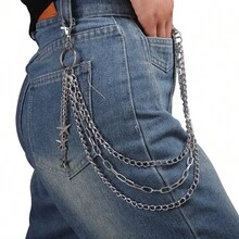 1-Piece Multi-Layer Starfish Decor Metal Pants Chain, Silver Alloy Material, Multi-Star Pendant Design, Street Edgy Style Waist Chain - Compatible With Jeans Accessories, Daily Outings, Parties, Halloween & Christmas Looks