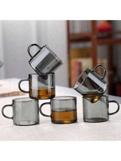12/6/4/2pcs Set Heat Resistant Mini Glass Tea Cups With Handle, For Drinking Water, Tea, Beverages, Milk, Espresso, Etc. [Note: No Cup Holder]