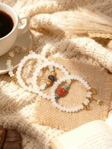 4pcs/Set Fashionable & Elegant Bohemian Style Layered Bracelets Jewelry Set For Girl - Multicolor - View 5