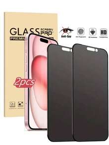 2 件隐私钢化玻璃屏幕保护膜适用于 17、16e、16、16 Pro、16 Pro Max、16 Plus、15 Pro Max、14、13、12、11、XS Max、XR、7、8 Plus，防偷窥 - 黑色 - 查看 32