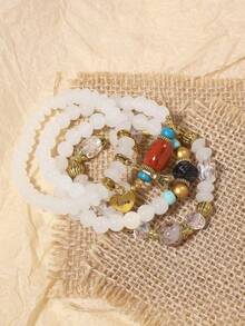 4pcs/Set Fashionable & Elegant Bohemian Style Layered Bracelets Jewelry Set For Girl - Multicolor - View 3