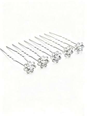 20pcs Crystal Flower U-Shaped Hair Clips, Sparkling Rose Flower U-Pins, Elegant Women Hair Accessories Suitable For Weddings, Dates, Special Occasions, Combs, Side Comb