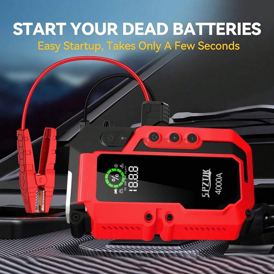 SPZTJK Jump Starter With Air Compressor, 5 In1 Function Jump Box 150PSl JumpStarter Battery Pack With Digital Tire Inflator, Car Battery Charger Portable For 2.64gal GasOr 2.11gal Battery Charger, Car Jumper Starter Portable, Tire Compressor - Đỏ - Xem 1