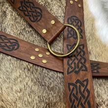 Vintage Celtic Knot Faux Leather Belt And Bag Set - Adjustable Belt, Detachable Bag, Suitable For LARP And Viking Costumes, Casual Style, Synthetic Faux Leather - Brown - View 7