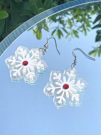 Kadınlar İçin 1 Çift Noel Renkli Kar Tanesi Kolye Küpe, Yaratıcı Niş Tasarım Akrilik Renkli Kar Tanesi Küpeler, Noel Atmosferi Dekorasyonu, Tatil Hediyesi, Günlük Kullanım Aksesuarı