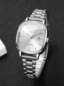 2pcs/Set Fashionable Couple Minimalist Dial Calendar Quartz Wrist Watches, Classic Stylish Precise (Excluding Watch Box) - Silver - View 6