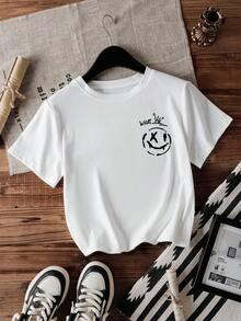 Fashionable Skateboard & Letter Print Short Sleeve Round Neck T-Shirt - White - View 3