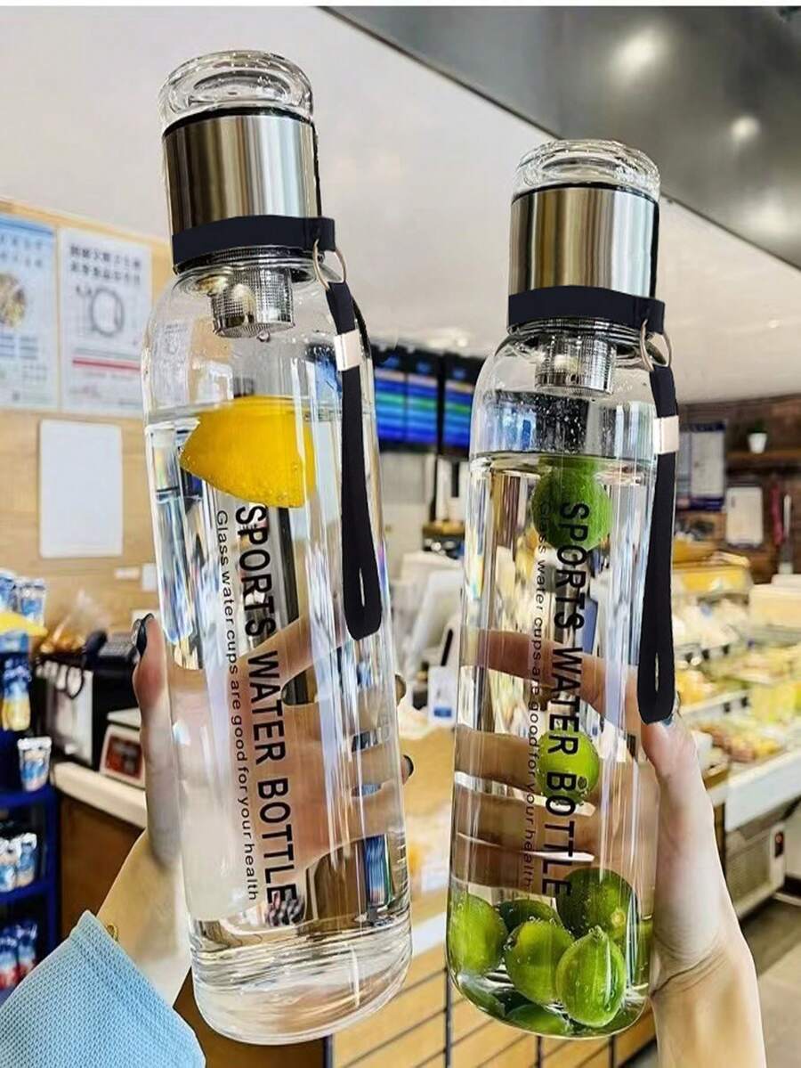 1pc Large Capacity Portable Glass Water Bottle With Tea Infuser