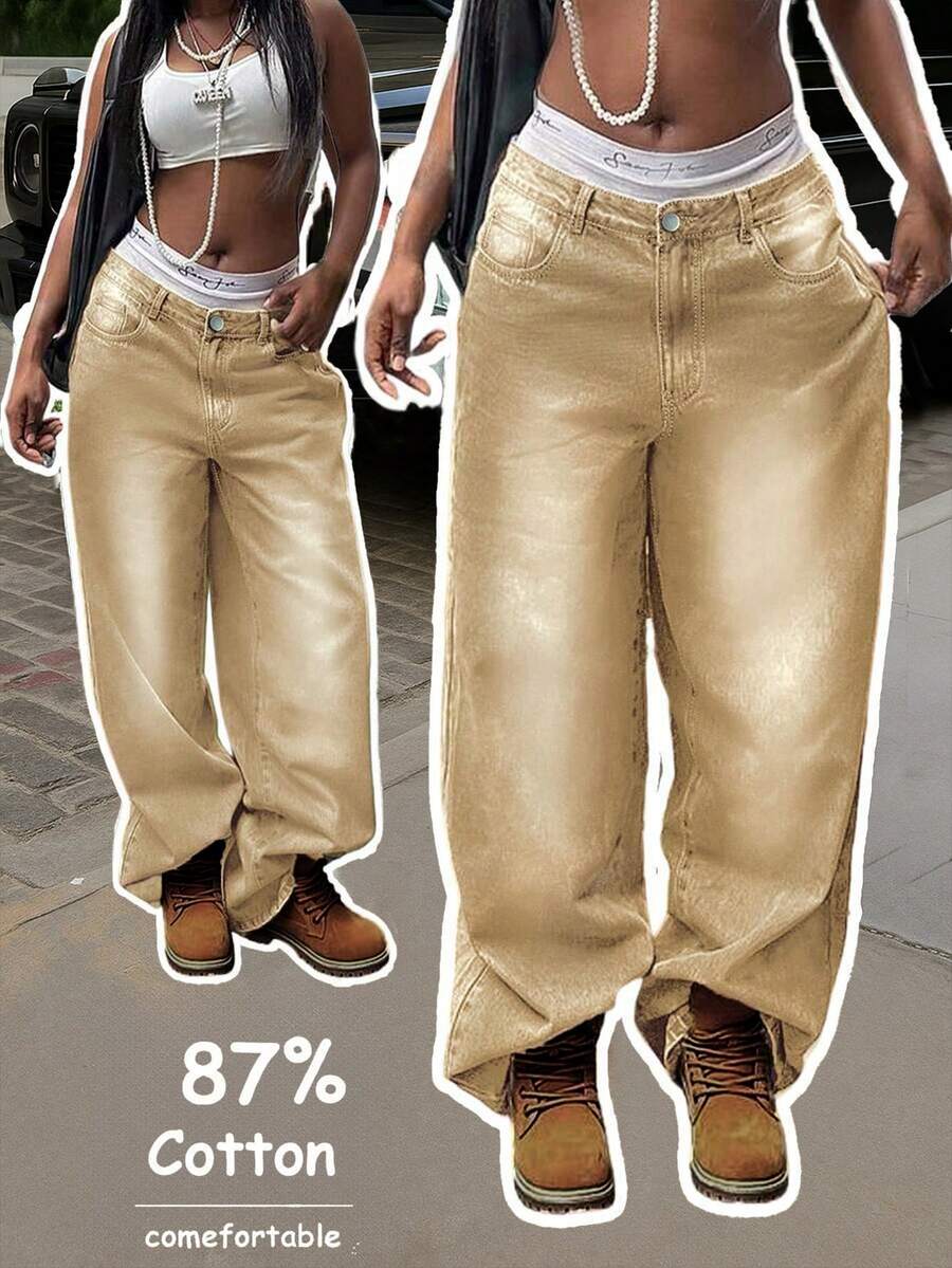 Women's Autumn Y2K Washed Vintage Wide Leg Jeans, Casual Street Style