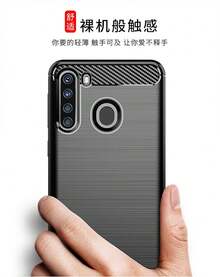 Max Power Digital Funda para móvil Samsung Galaxy A21 Carcasa Protectora Antigolpes Silicona Negra Diseño Fibra de Carbono Resistente Absorción de Choque [Compatible Carga Inalámbrica] - Negro - Ver 3