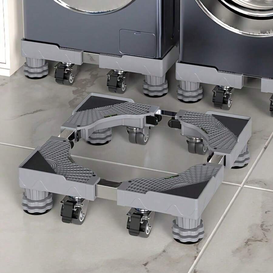 The Upgraded 2025 Version Features A Double-Locking Bar, Heavy-Duty Adjustable Washer Bracket With 4 Locking Wheels And 4 Sturdy Feet - Supporting Up To 660 Lbs, Making It Ideal For Washer, Dryer, And Mini-Fridges. - Grey - View 1