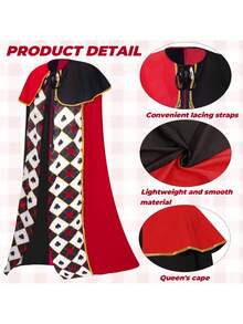 Adult "Queen Of Hearts" Cosplay Cape, Suitable For Carnival, Party, Stage Performance, Photography Events, Also An Ideal Valentine's Day Gift - Multicolor - View 6