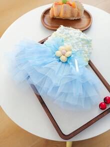 1pc Pet Clothes, Dog/Cat Apparel, Small Dog/Puppy Poodle Teddy Casual Fashion Cute Romantic Dress Series - Blue Fairy Tulle Dress - Multicolor - View 4