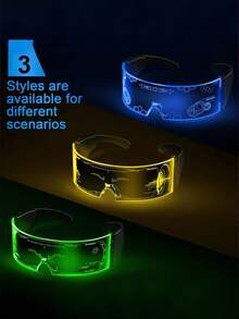 一副赛博朋克LED闪光/常亮眼镜 - 时尚科技风镜框，是化装舞会/新年派对的理想之选，也是完美的服装配饰和夜间活动装饰。 - 彩色 - 查看 7
