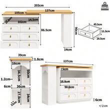 High-Quality Extendable Bar Table With 360° Rotation And Storage Space, Adjustable Length From 138 To 203 Cm, Modern Rolling Bar Table With Drawers For Kitchen, Living Room, Dining Room, Office, Black - 白色 - 查看 5