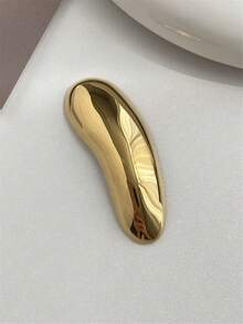 1pc Metallic Asymmetrical Oval Brooch, Elegant Minimalist Metal Lapel Pin For Women, Suitable For Dresses, Coats - Gold - View 6