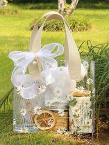 1pc/2pcs Daisy Transparent Gift Bag, Plastic Tote Bag With High-End Feel, Suitable For Gift Packaging - Multicolor - View 6
