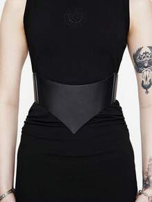 1 chiếc thắt lưng chun co giãn phong cách Gothic tối màu gợi cảm dành cho nữ, chất liệu da PU, họa tiết dơi quỷ, thích hợp cho tiệc Halloween - màu đen - Xem 2