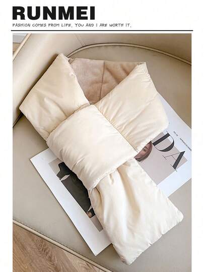 1件装奢华新款冬季优雅羽绒围巾，长款冬季保暖围脖，优雅领口设计，男女通用羽绒填充冬季围巾/围脖，超轻可折叠可翻领，秋冬季时尚配饰