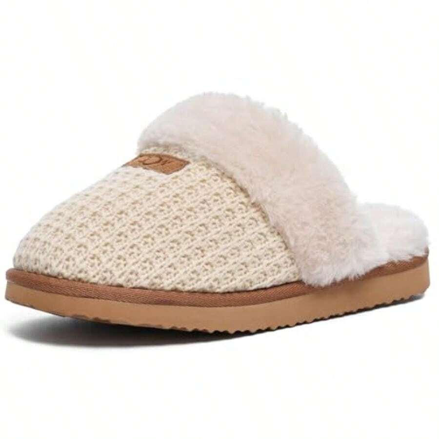 OOW Cozy House Slippers For Women With Memory Foam Soft Warm Fuzzy Slippers Women Home Womens Slipper Shoes For Indoor - Cream - 查看 1