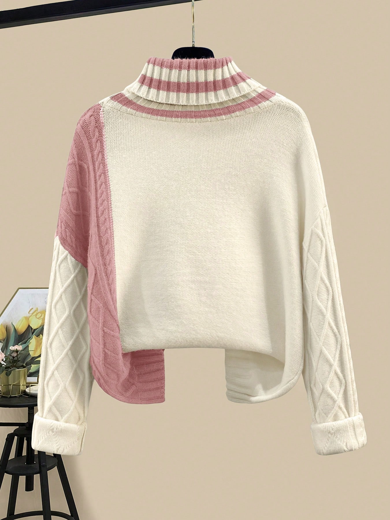 طقم بلوزة وتنورة نسائي فضفاض عصري بياقة عالية، أكم...