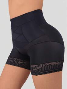 女士加大码高腰蕾丝塑身内裤，产后瘦身塑身衣收腹三角裤 - 黑色 - 查看 2