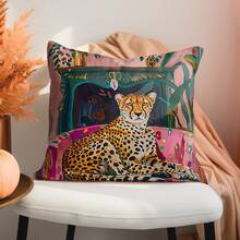 1件猎豹植物装饰抱枕套，波西米亚风格绘画设计，尺寸：11.8英寸 x 19.7英寸，17.7英寸 x 17.7英寸，家居农舍风格装饰，适用于沙发、客厅、卧室，不含枕芯 - 彩色 - 查看 6