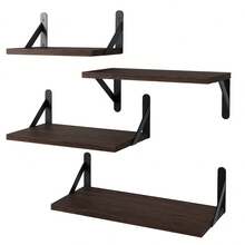 YC-HOGAR Juego de estantes flotantes de madera (4 piezas), disponible en varios tamaños y para montaje en pared, adecuado para la decoración de sala de estar, baño, dormitorio y cocina. - marrón oscuro - Ver 10