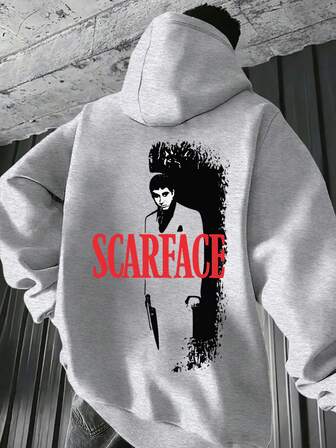 1pc Plus Size Men Vintage Character Print Thermal Lined Hoodie, Casual Streetwear For Autumn/Winter