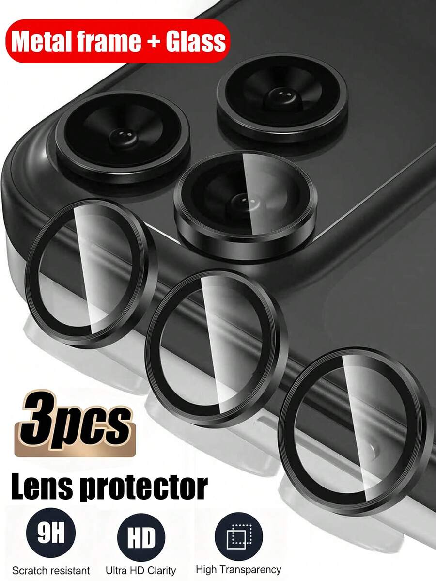 3-Pack Tempered Glass Camera Lens Protector Compatible With IPhone 17 Pro Max/17 Pro/16 Pro Max/16 Pro/15 Pro Max/15 Pro/14 Pro Max/14 Pro, Tempered Glass Metal Independent Camera Cover [Anti-Drop Protection] Compatible With Phone Case - Black Titanium - Black - View 1
