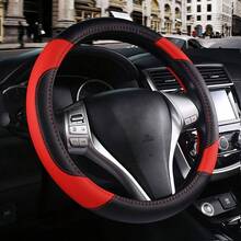Leather Car Steering Wheel Cover, Non - Slip Car Wheel Cover Protector Breathable Microfiber Leather Universal Fit Most Beige - Black & Red - View 1