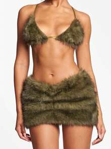 Women's Y2k Slim-Fit Fuzzy Black Skirt Casual Resort Outing Shorts Dress Classic Retro 90s Fashion Comfortable Elegant Party Club Bodycon Skirt Street Aesthetic, Christmas Mini Skirt Fall/Winter Clothing - màu xanh lá - Xem 1