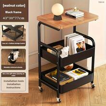 Three-Tier Rolling Cart With Desktop, Metal Tool And Snack Rack, Durable Carbon Steel Frame, Easy-To-Move Wheels, Suitable For Home Or Office Use, Rolling Storage Cart - White - View 5