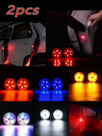 两件式车门碰撞警示灯套件，LED闪光灯，用于防止追尾碰撞，无线安装无需布线，高亮度车门警示手电筒，耐候防震汽车安全配件。
