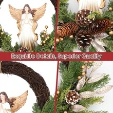 Heavenly Christmas Angel Wreath With Pinecones, Elegant Holiday Decor For Front Door, Mantle, And Wall - màu đen - Xem 7