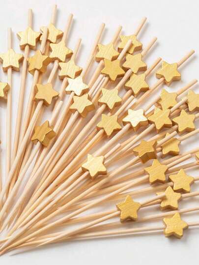 20/50/100 piezas Decoración de Palillos con Estrella de Cinco Puntas Dorada/Plateada, Palillos de Cóctel con Estrella de Navidad, Decoración de Palillos para Pastel y Fruta, Palillos de Bambú de Navidad, Regalos de Navidad, Feliz Navidad, Fiesta, Decoración de Cumpleaños, Exterior, Camping, Día de la Madre, Decoración de Fruta Hawaiana