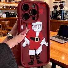 Cubierta de teléfono para  con diseño de gato de Navidad en rojo y blanco con texto OF THE JOB ideal para temporada festivaCompatible with  16 Pro Max/16 Plus/16 Pro/16/15 Pro Max/15 Plus/15 Pro/15/14 Pro Max/14 Plus/14 Pro/14/13 Pro Max/13 Pro/13/12 Pro Max/12 Pro/12/11 Pro Max/11 Pro/11/XS Max/XR/X/7 Plus/7 TPU Drop-Proof and Stain-Resistant Protective Soft Case - Blanco - Ver 4
