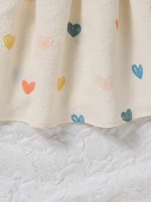 Girls' Cute & Playful Heart Pattern Dress, Suitable For Outdoor Wear, Sweet And Adorable - Apricot - View 5