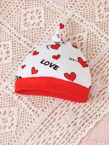 Valentine's Day Romper, Infant/Toddler Boys Heart Print Round Neck Front Snap Closure Romper + Hat