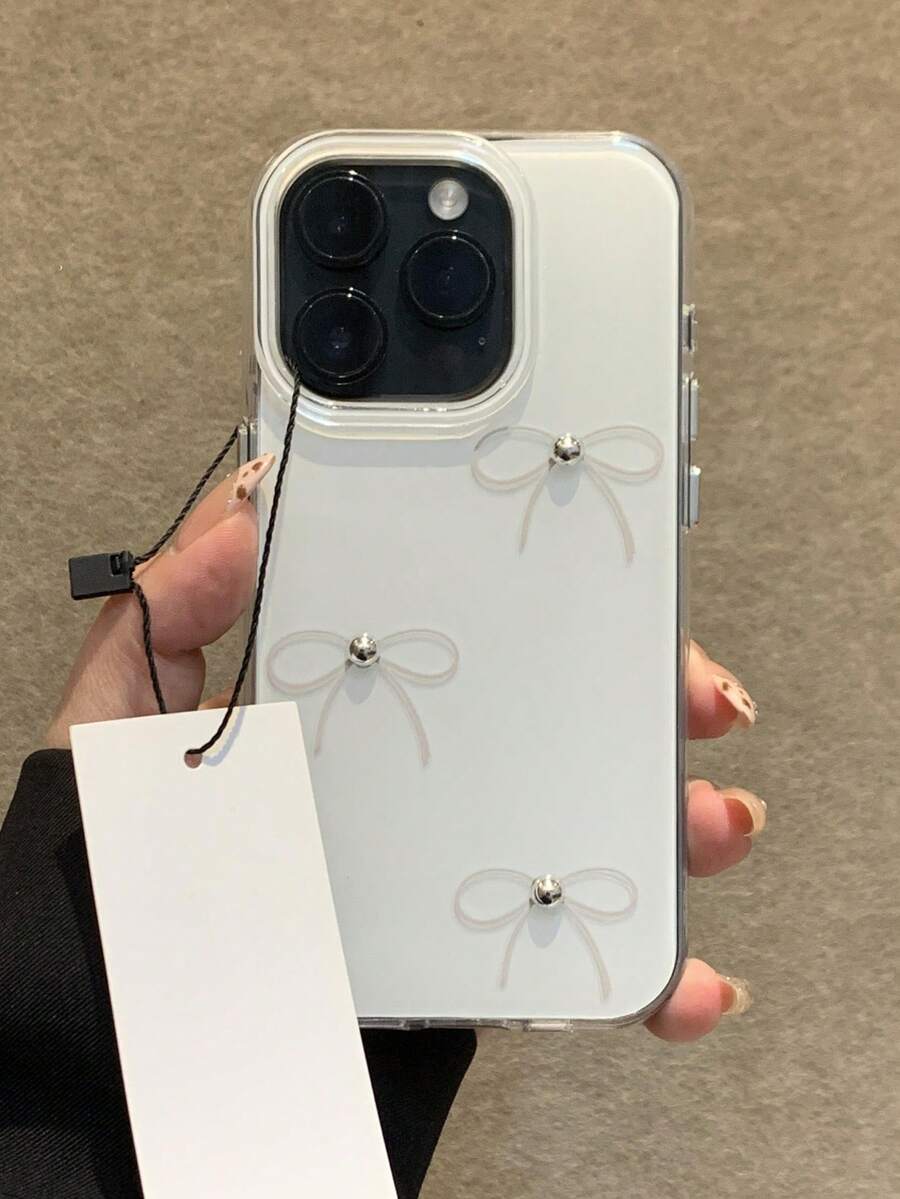 可爱简约蝴蝶结设计软壳保护手机壳，兼容 17 Pro Max、17 Pro、17 Air、17、16、15、14、13、12、11 Pro Max Plus，送给女孩的绝佳礼物 - 銀珠蝴蝶結 - 查看 1