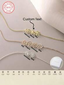 One Piece 925 Silver Personalized Flower Bracelet, Family Birthday Flower Bouquet Bracelet, Personalized Gifts, Birthday Gifts, Valentine's Day Gifts, Christmas Gifts, Gifts For Girlfriends, Family And Classmates - Yellow Gold - View 2
