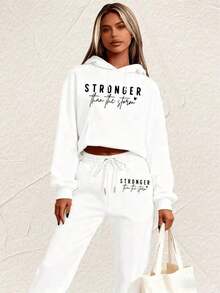 ChristmasLC Women's Casual- 'Stronger Than The Storm' Letter Print Hoodie, White, Loose Fit With Pockets, Perfect Autumn And Winter, Comfortable Clothing |     Loose Fit Hoodie |     Casual Daily Wear Pants, Halloween Costumes, Thanksgiving Clothing, Hoodie Autumn And Winter, Unisex Short Sleeves,,, Plus Size Fall Clothes, Sweatshirt, Fall Clothes WomenLoose And Comfortablechristmas Outfit Women - Grey - View 9