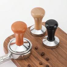 58mm Compact Espresso Coffee Tamper With Brush, Wooden Coffee Tamper Stand, Espresso Barista Accessory, Suitable For Cafe, Restaurant And Office Coffee Tamper Stand, Solid Wood Coffee Tamper, Stainless Steel Coffee Tamper, Espresso Coffee Tool, Universal Solid Wood Coffee Tamper